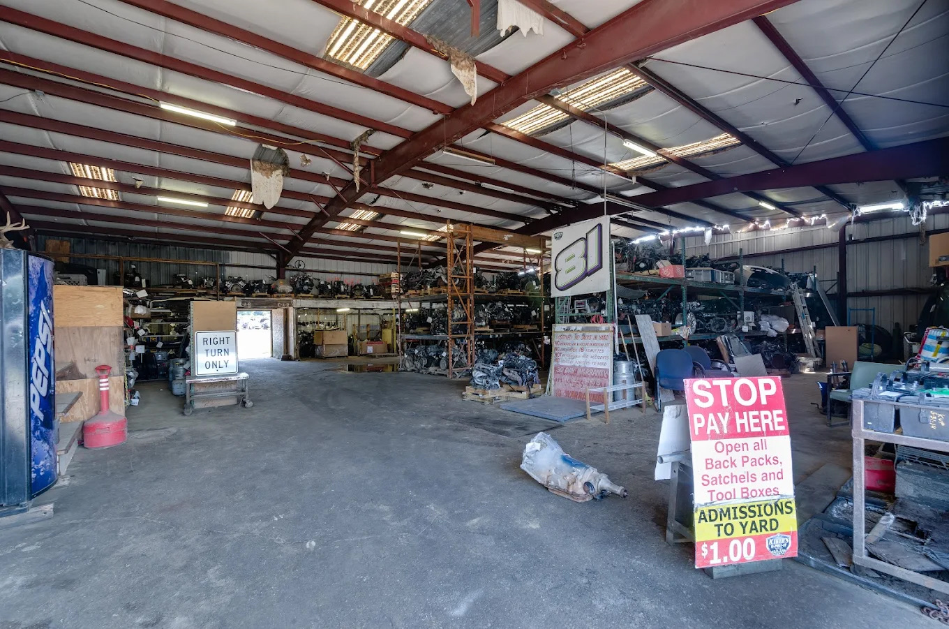 Kiker's self-service parts counter and yard entrance